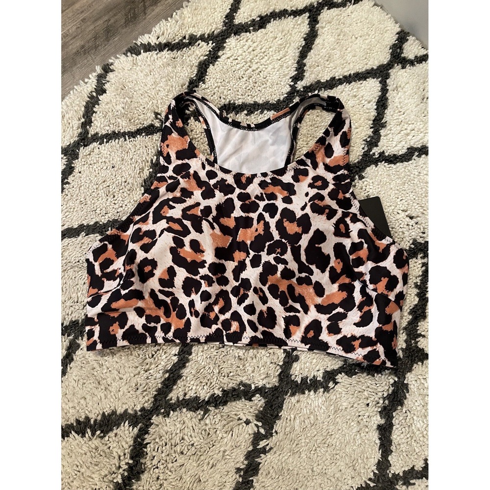 Tempt Me Leopard Print Bikini Swimsuit Top Large Black Brown Cream  Nwt